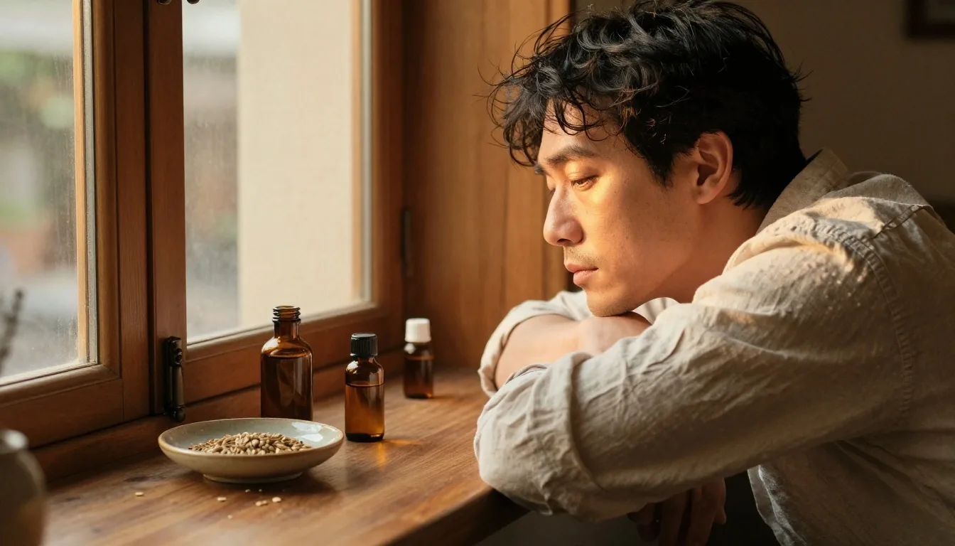 Man reading at a wooden desk near a window with warm afternoon light