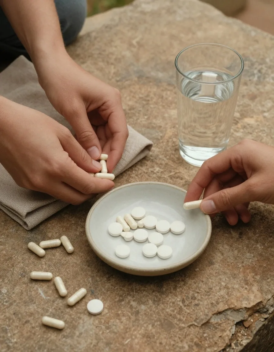 Organizing supplement capsules on a kitchen counter